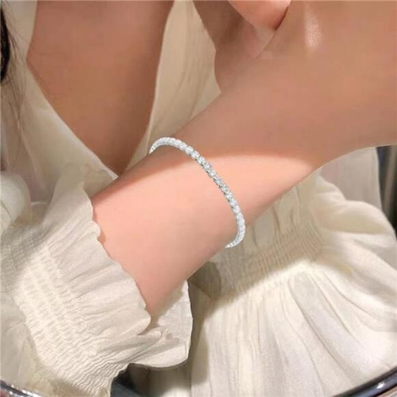 Silver Tennis Necklace Bracelet Earrings Set Wedding Jewelry Bridesmaid Prom Gif - Picture 5 of 7